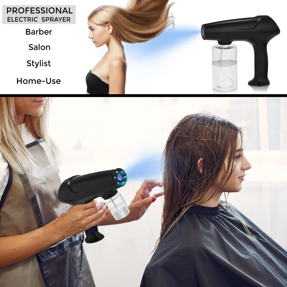 Hovinke Barber Spray Bottle in use with mist effect