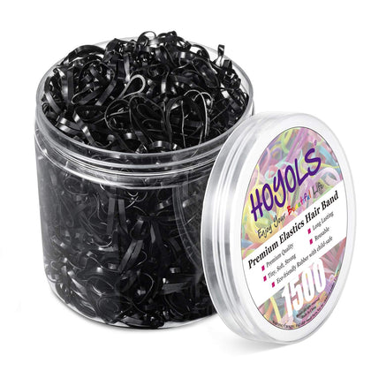 HOYOLS 1500 Pcs Black Elastic Hair Ties in re-usable container