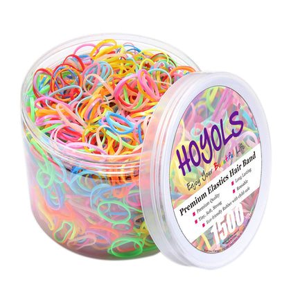 HOYOLS 1500 Pcs colourful mini elastic hair ties in reusable container