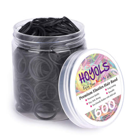 HOYOLS Black Rubber Bands for Hair, 600 Pcs in clear container