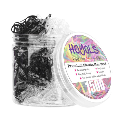 HOYOLS Clear and Black Hair Elastics 1500 Pcs front view