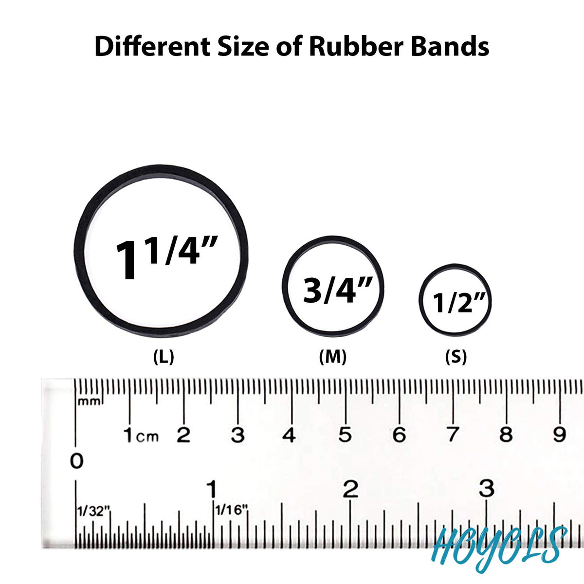 HOYOLS Small Black Rubber Bands showing size comparison