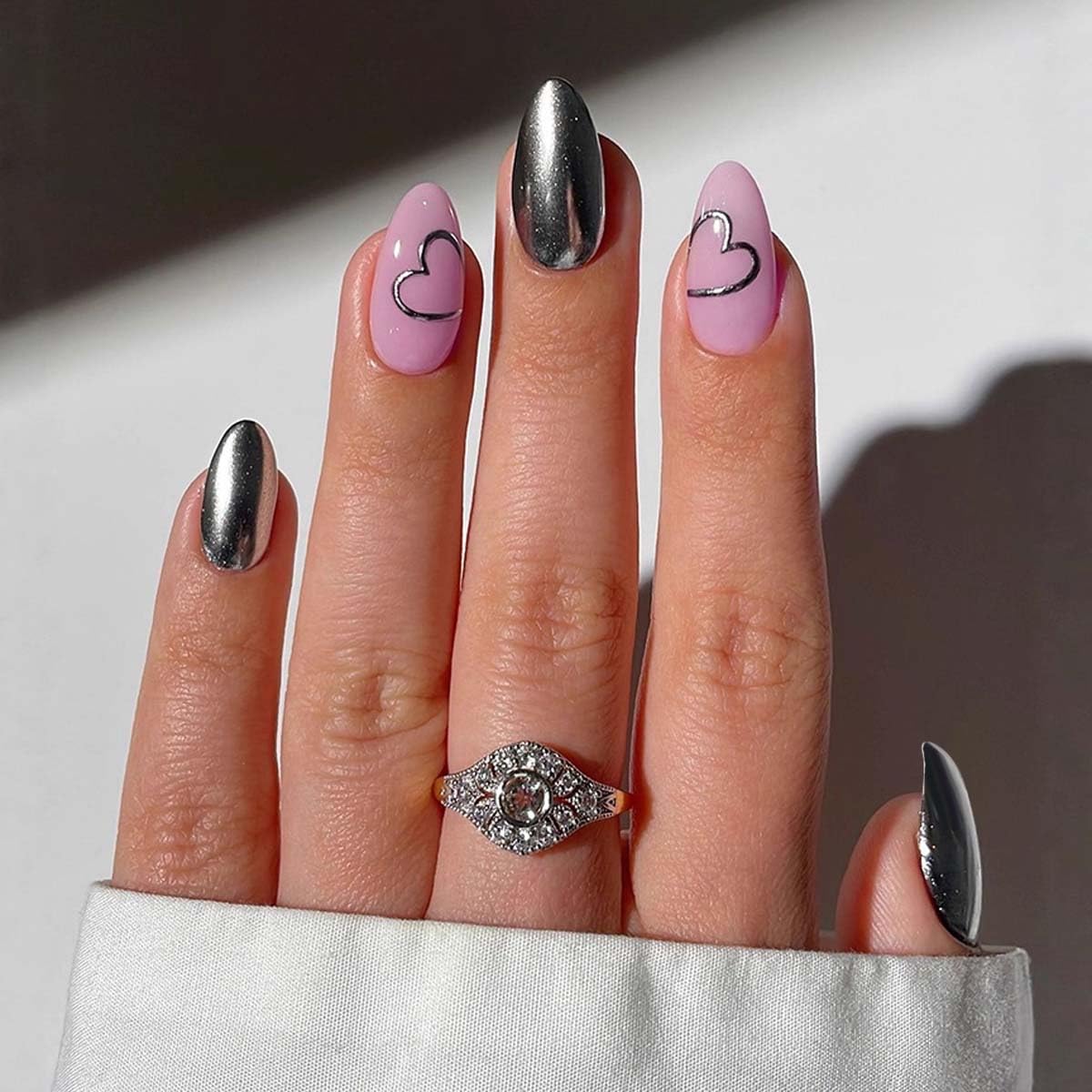 HPYFOI Press On Nails Short Almond 24Pcs with polka dot design