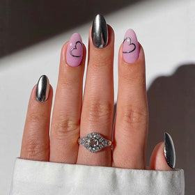 HPYFOI Press On Nails Short Almond 24Pcs with polka dot design
