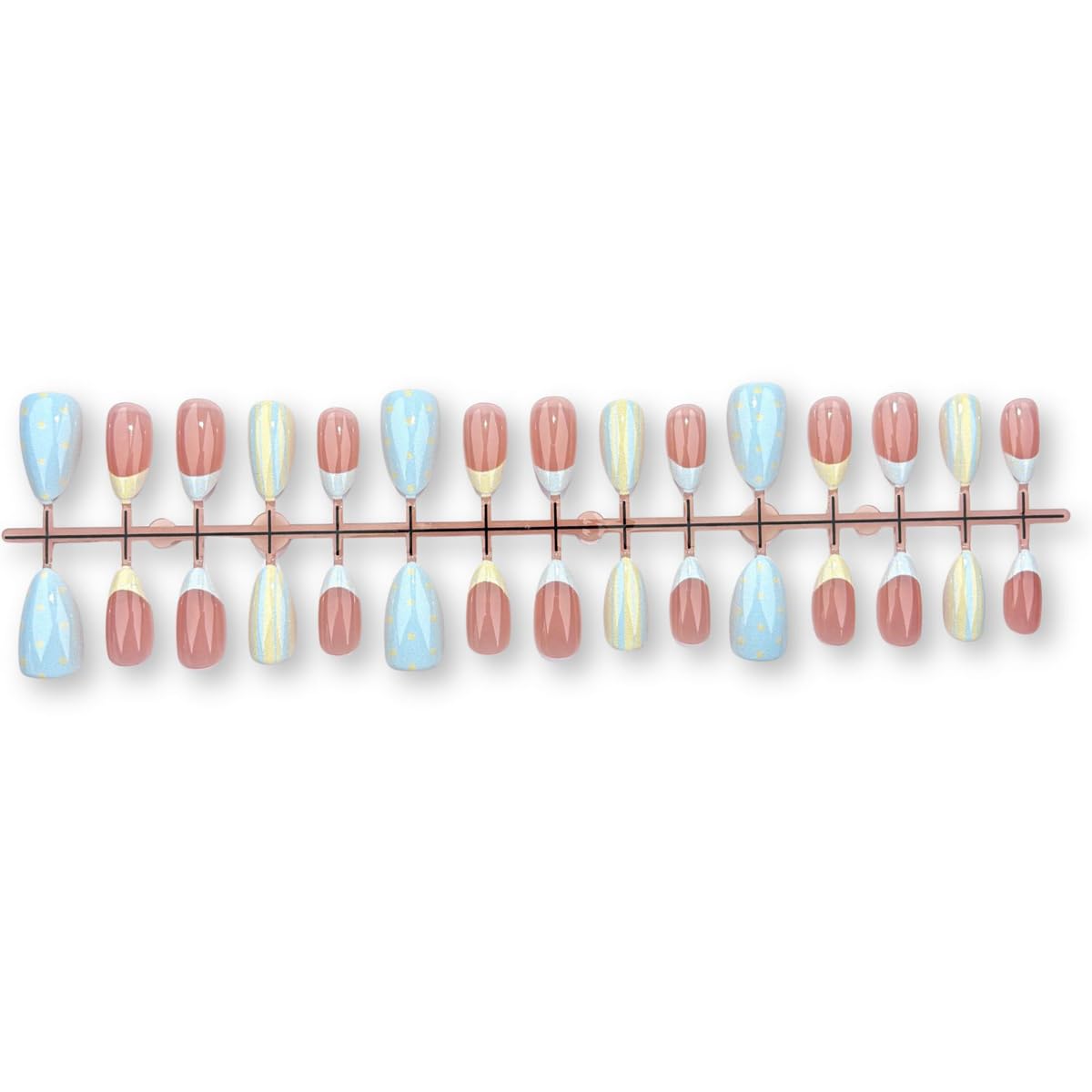 HPYFOI Short Almond Press On Nails displayed on a hand