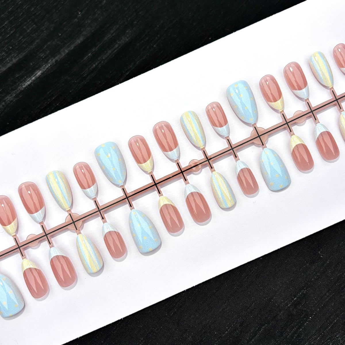 HPYFOI Short Almond Press On Nails packaging with included accessories
