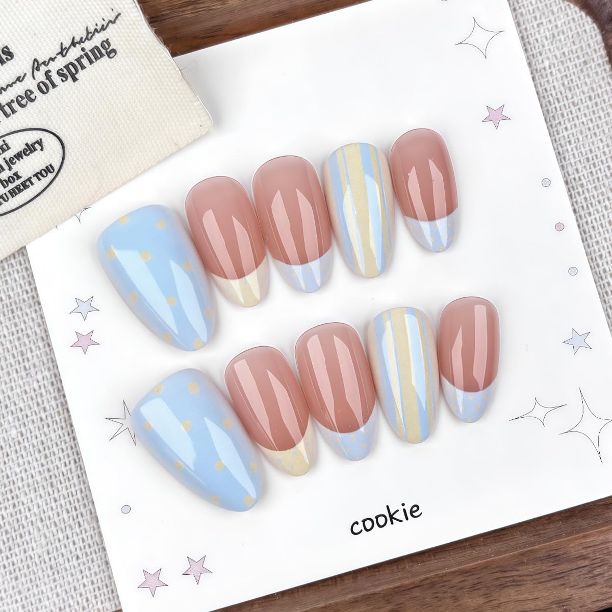 HPYFOI Short Almond Press On Nails with jelly adhesive tabs and mini nail file