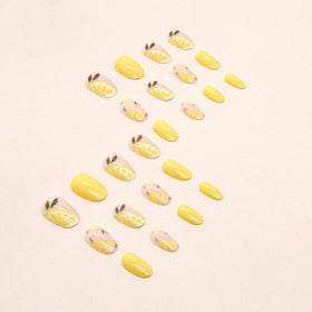 HPYFOI Summer Lemon Press on Nails close-up of orange print detail