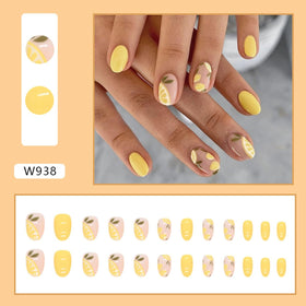 HPYFOI Summer Lemon Press on Nails showing included mini nail file and wooden stick