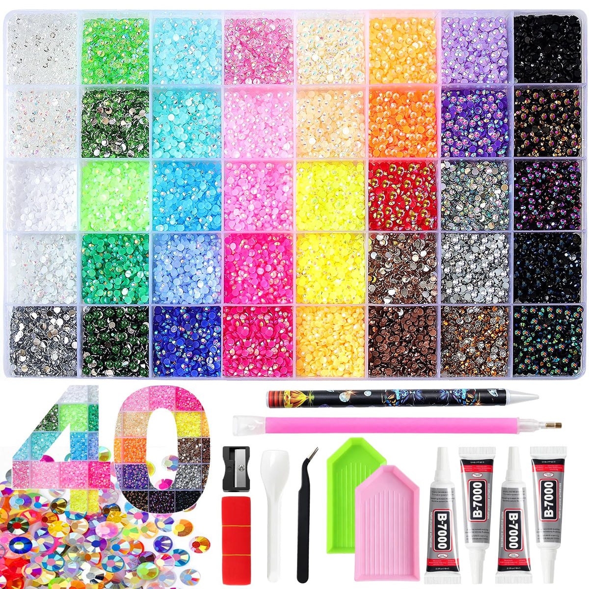 HRLbrc 50000Pcs multicolour rhinestones bedazzler kit front view