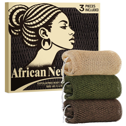 Hrsqu African Exfoliating Net Sponge Set in vibrant colours