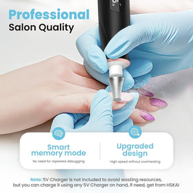 HSKAI Electric Nail File Drill showing LED light in action