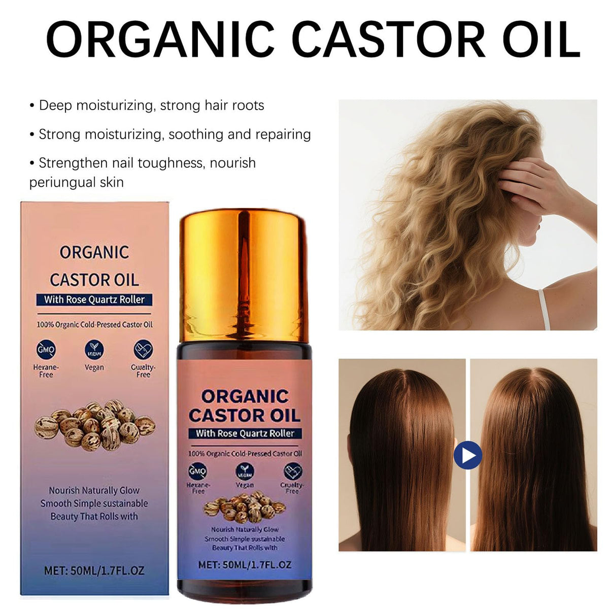 HTBGAA Organic Castor Oil Roll On, side view showing dimensions