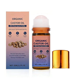 HTBGAA Organic Castor Oil Roll On with Rose Quartz Roller, front view
