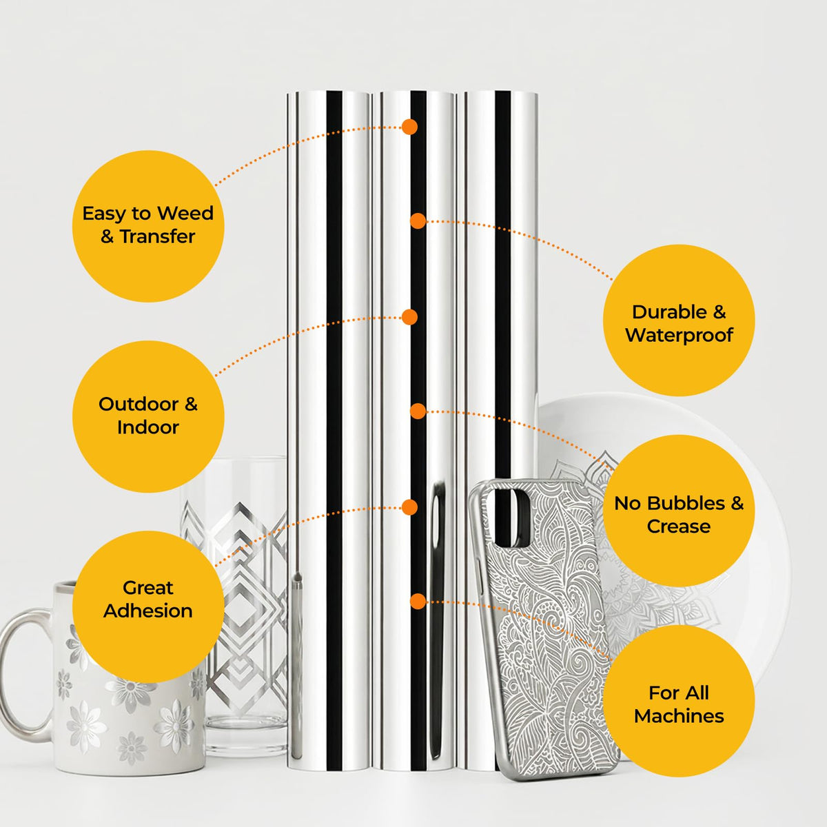 HTVRONT Chrome Silver Vinyl sheets stacked