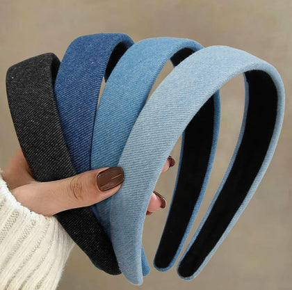 Huachi Denim Headbands 4PCS front view with various styles