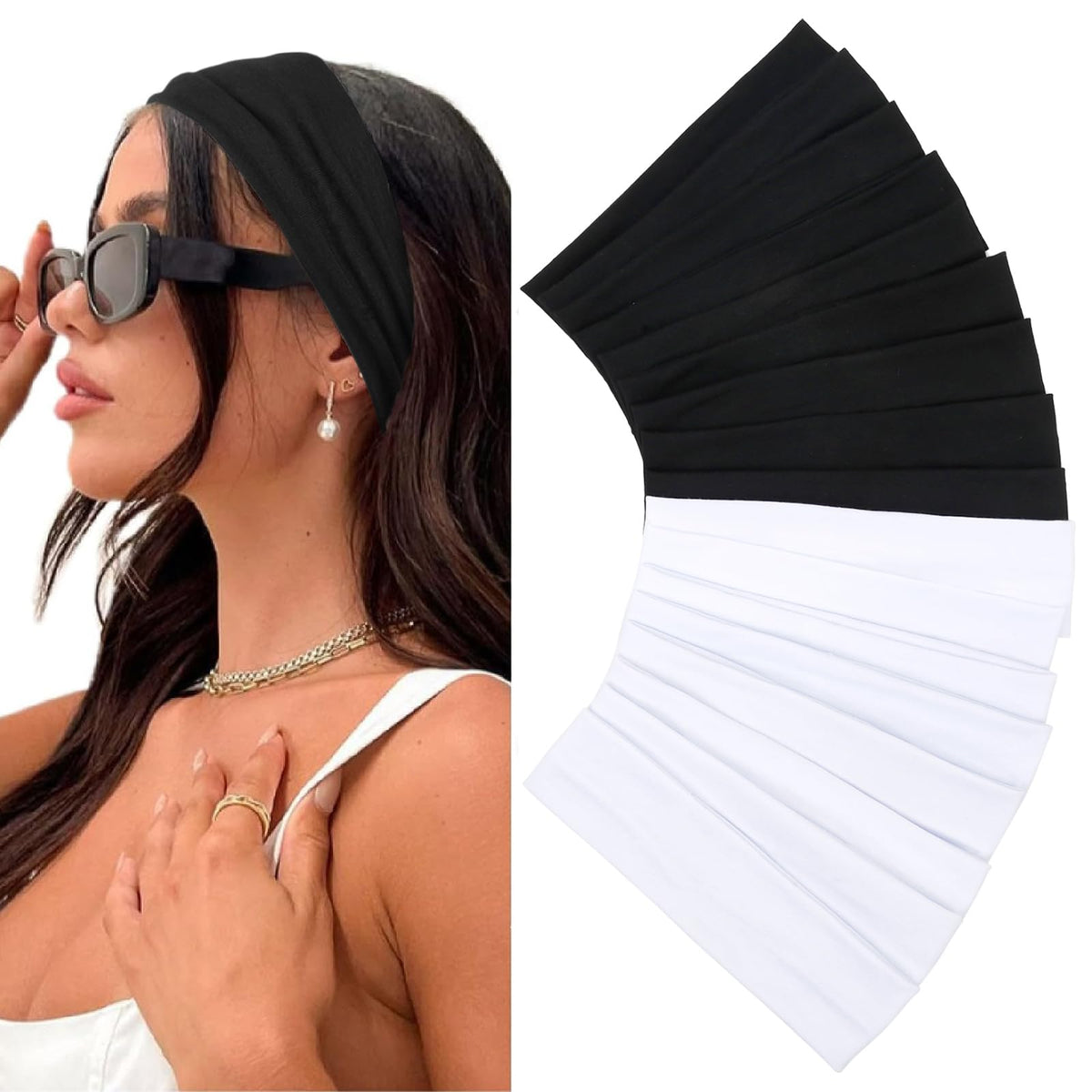 Huachi Elastic Headbands 16 Pack assorted black and white headbands