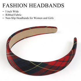 Huachi green plaid headband displayed with holiday decorations