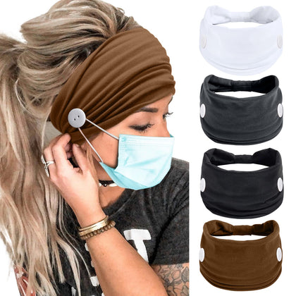 Huachi headband with buttons for mask ear protection, front view