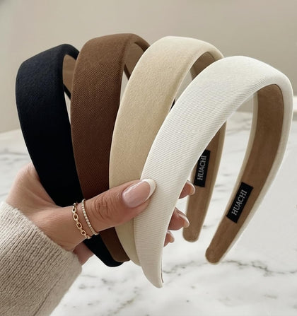 Huachi headbands set in black, white, beige, and brown