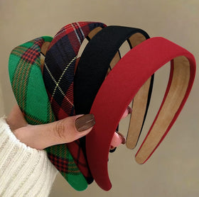 Huachi plaid headbands four-pack including red and green designs