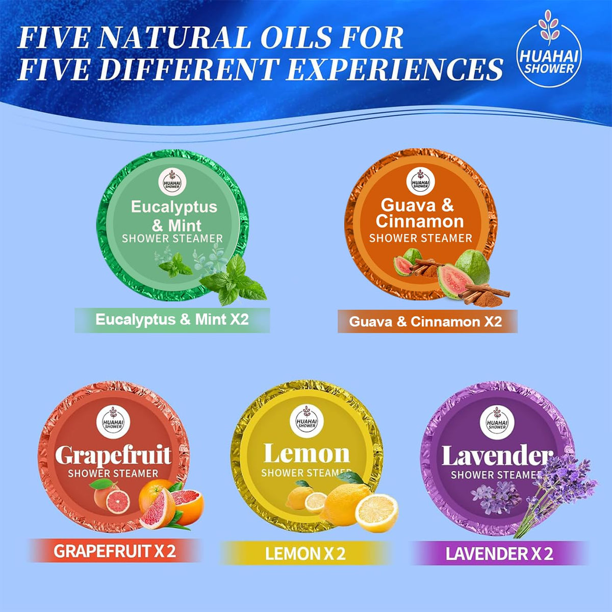 HUAHAI SHOWER Aromatherapy Steamers Lavender tablet close-up