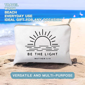 HubbgDesign Be The Light makeup bag displayed with other beauty accessories