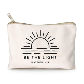 HubbgDesign Be The Light makeup bag front view with scripture detail