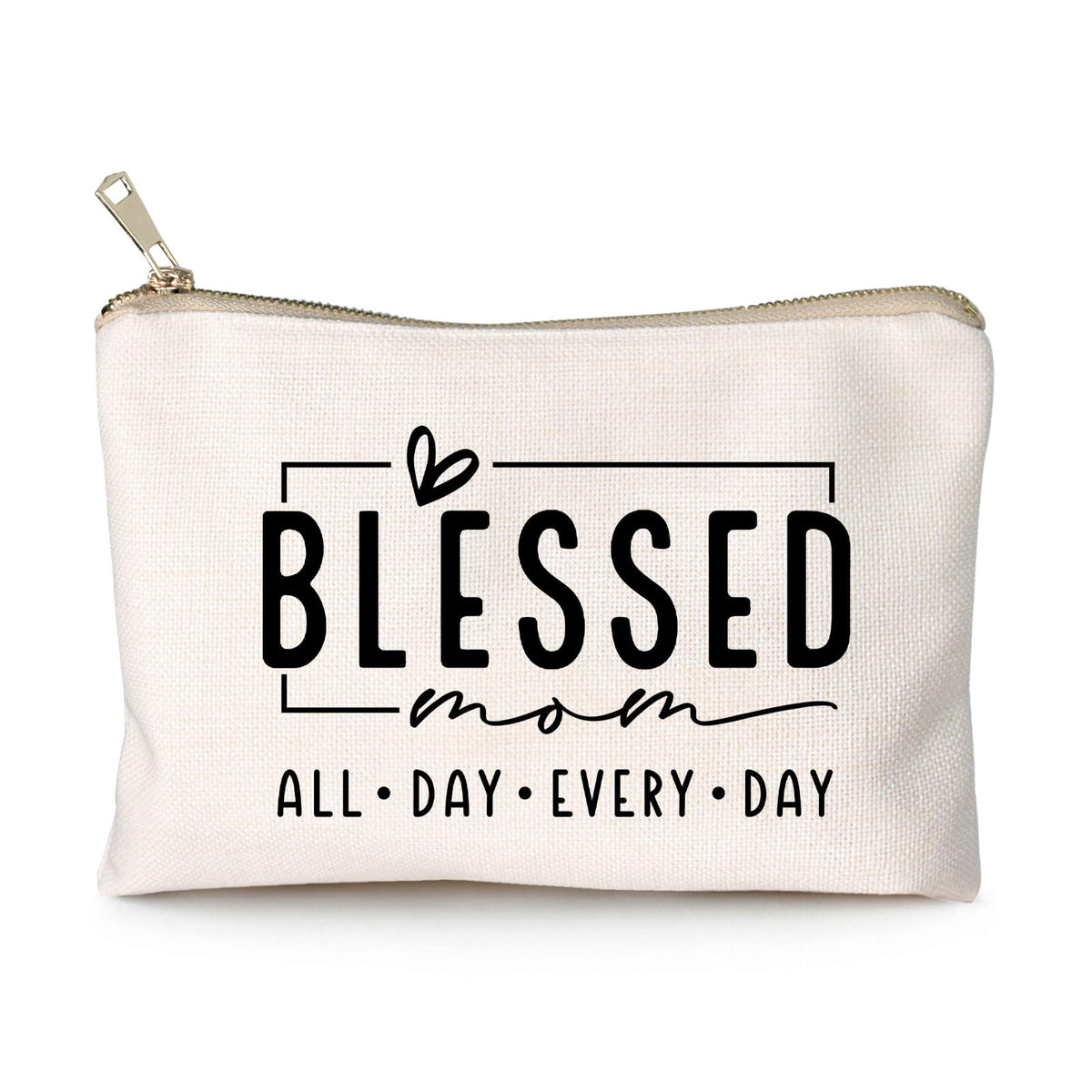 HubbgDesign Blessed Makeup Bag front view in natural linen