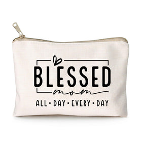 HubbgDesign Blessed Makeup Bag front view in natural linen