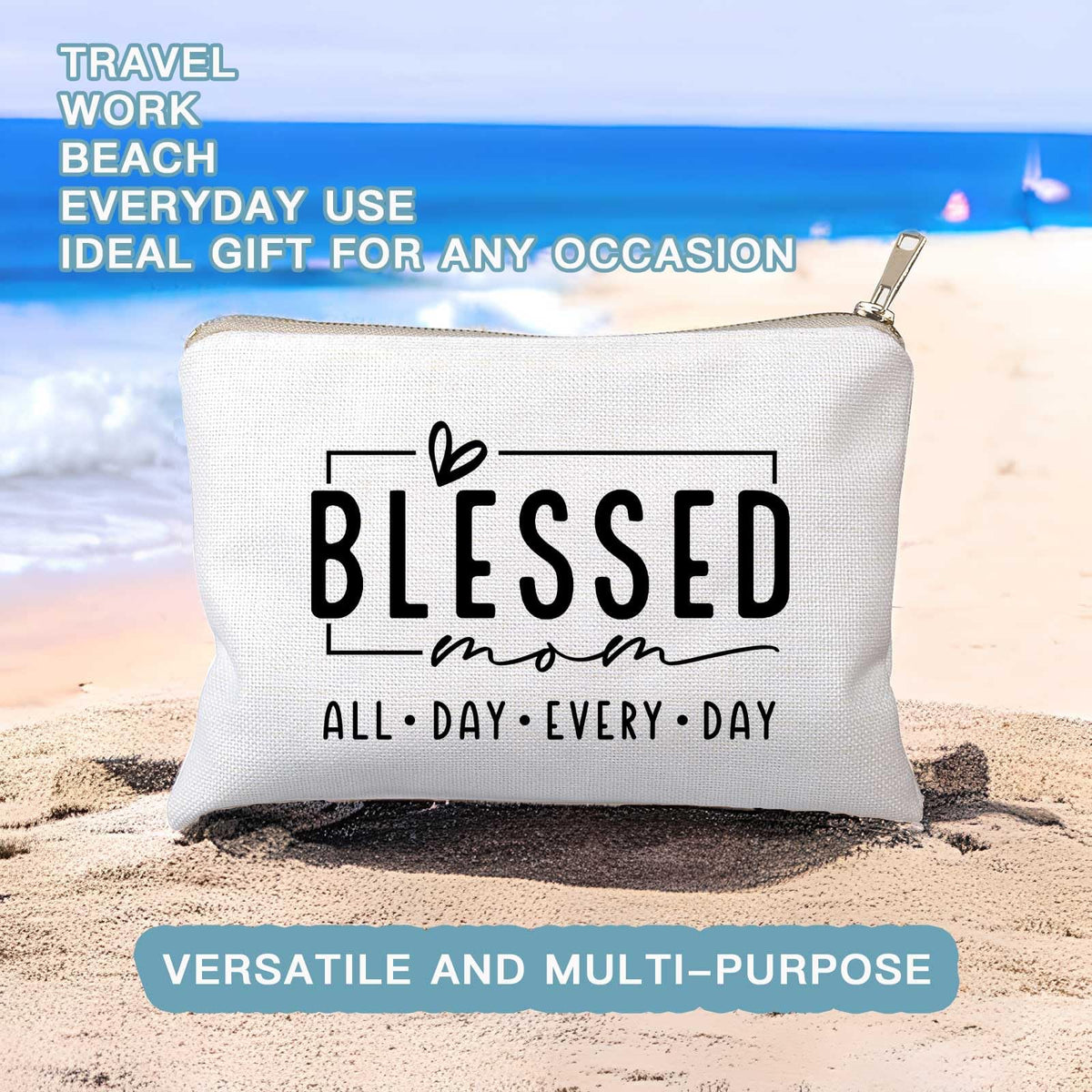 HubbgDesign Blessed Makeup Bag with inspirational message displayed