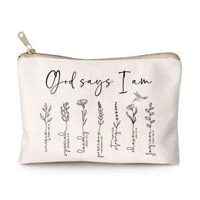 HubbgDesign God Says You Are Cosmetic Bag front view with floral design