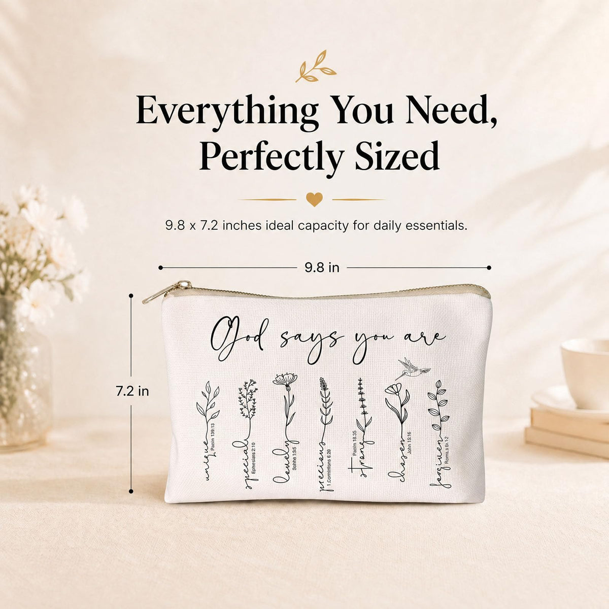 HubbgDesign God Says You Are Makeup Bag open view showing interior storage