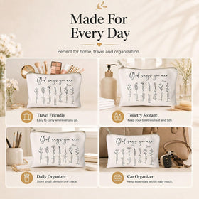 HubbgDesign God Says You Are Makeup Bag with cosmetics inside