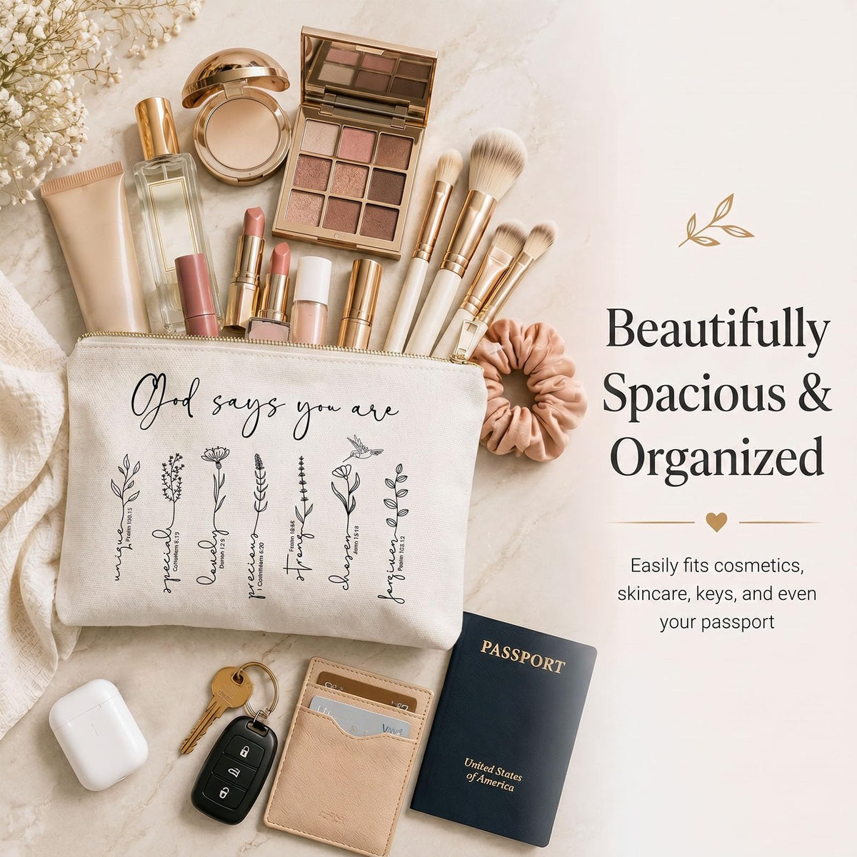 HubbgDesign God Says You Are Makeup Bag with golden brass zipper detail