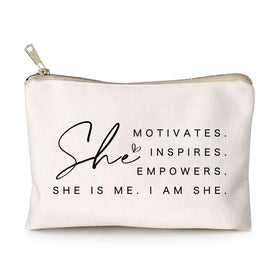 HubbgDesign Motivational Cosmetic Bag front view with floral design