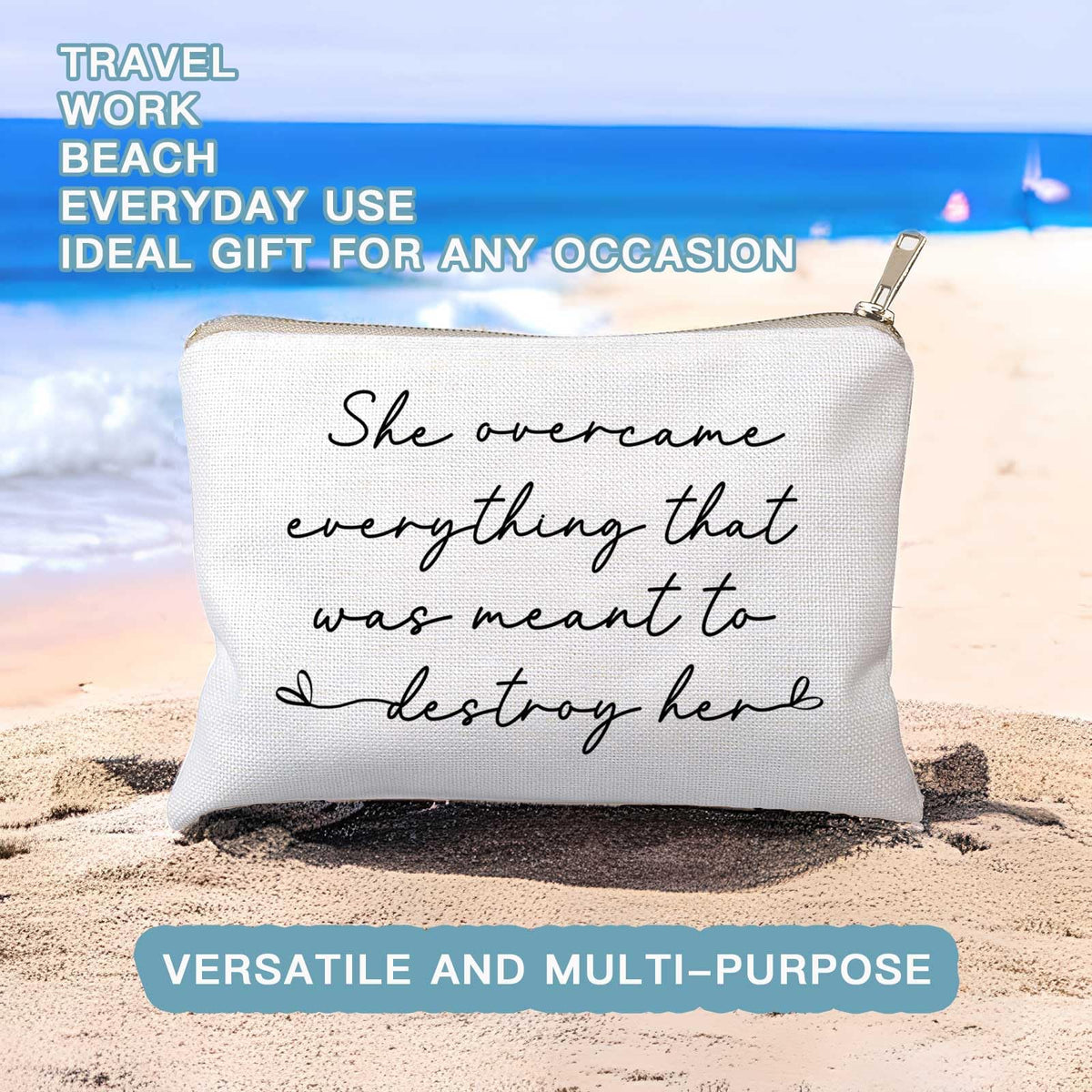 HubbgDesign Women Empowerment Cosmetic Bag open with cosmetics inside