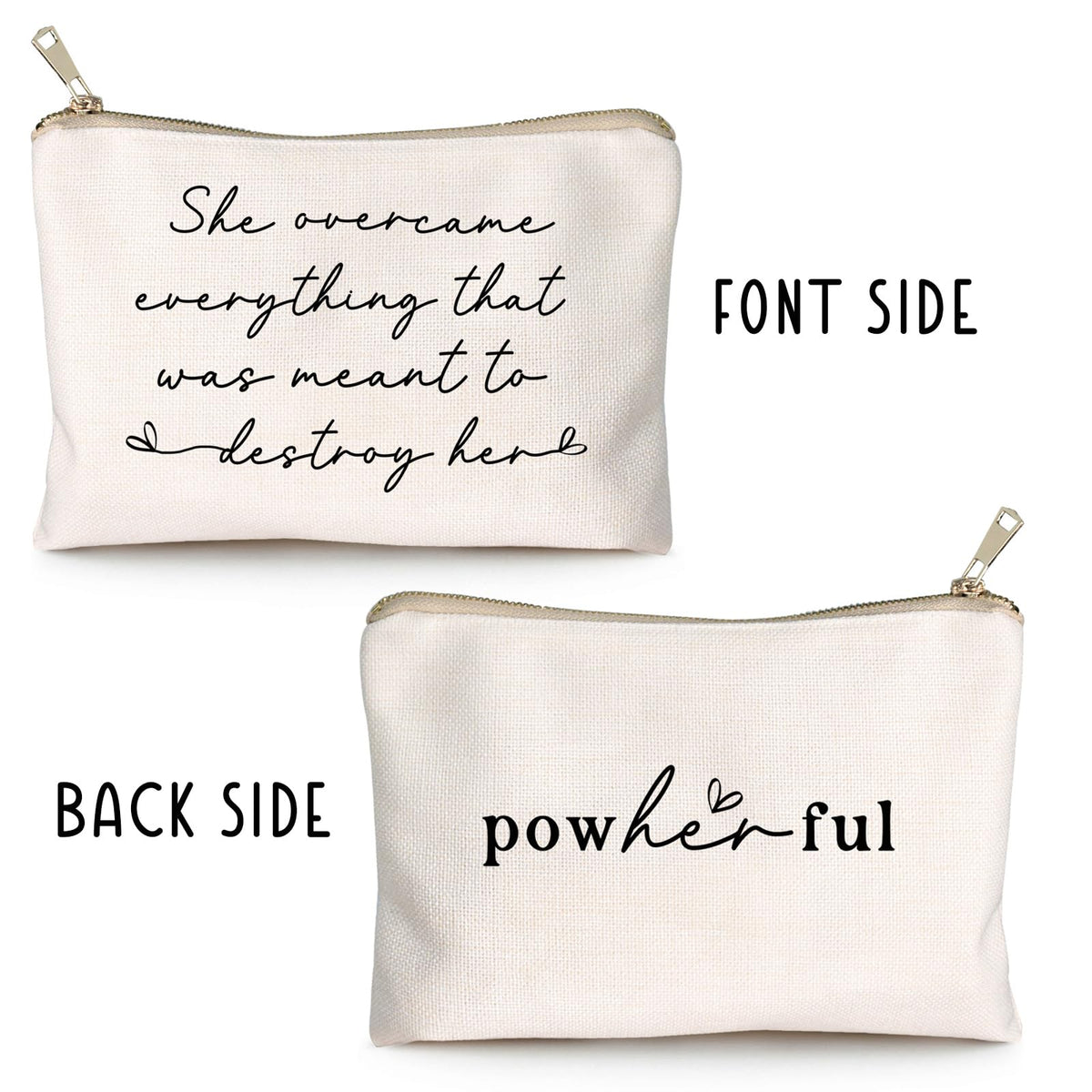 HubbgDesign Women Empowerment Cosmetic Bag showing golden brass zipper detail
