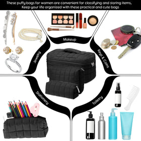 Huhumy fluffy cosmetic bag set in lifestyle setting