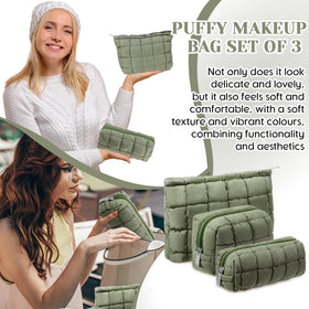 Huhumy green quilted cosmetic bag set on a vanity