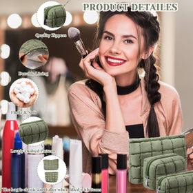 Huhumy large green quilted cosmetic bag, open with contents