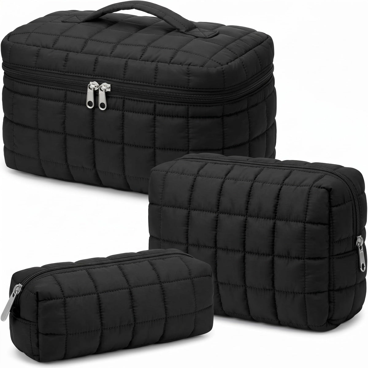 Huhumy Large Puffy Makeup Bag Set front view in black