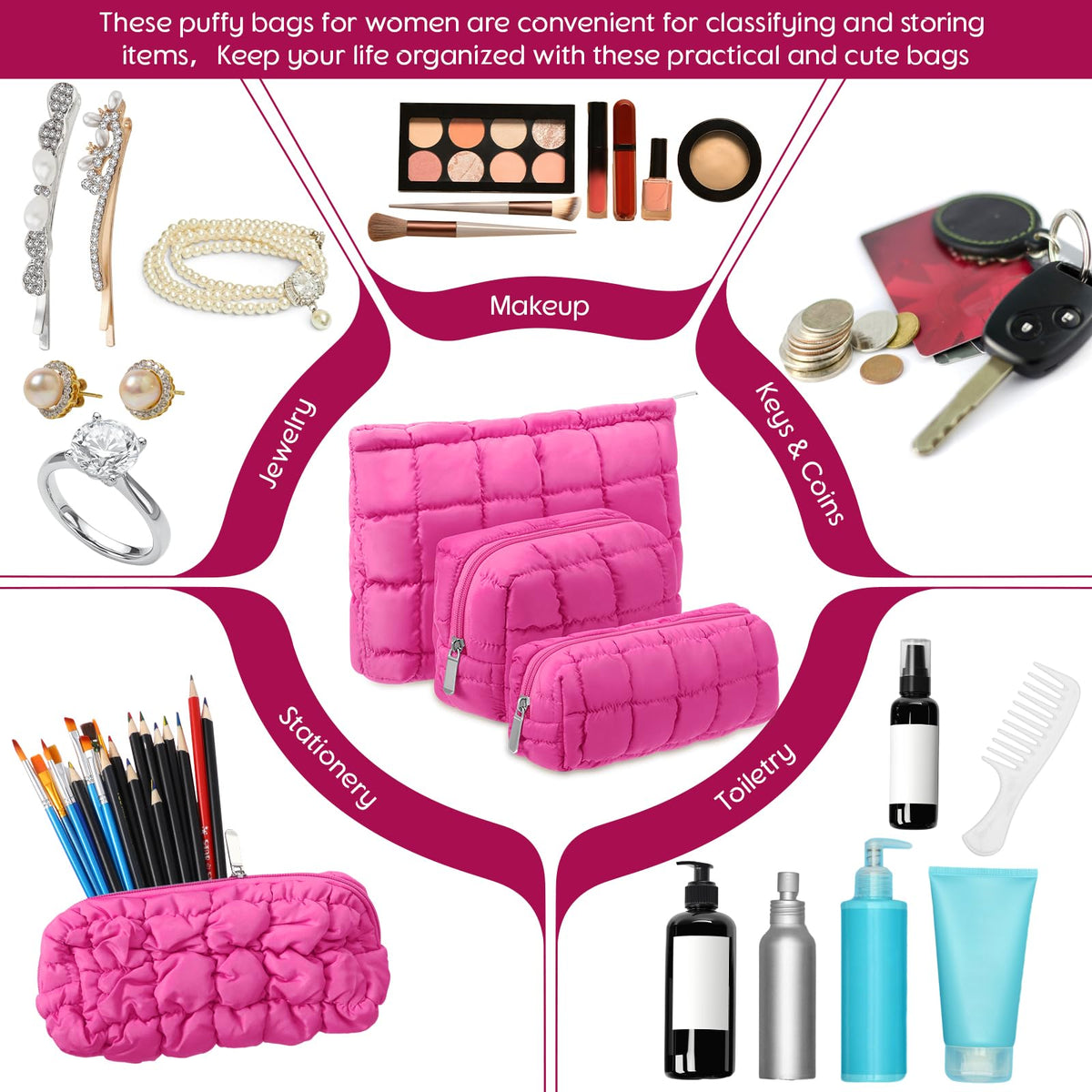 Huhumy large quilted cosmetic bag, showcasing interior space