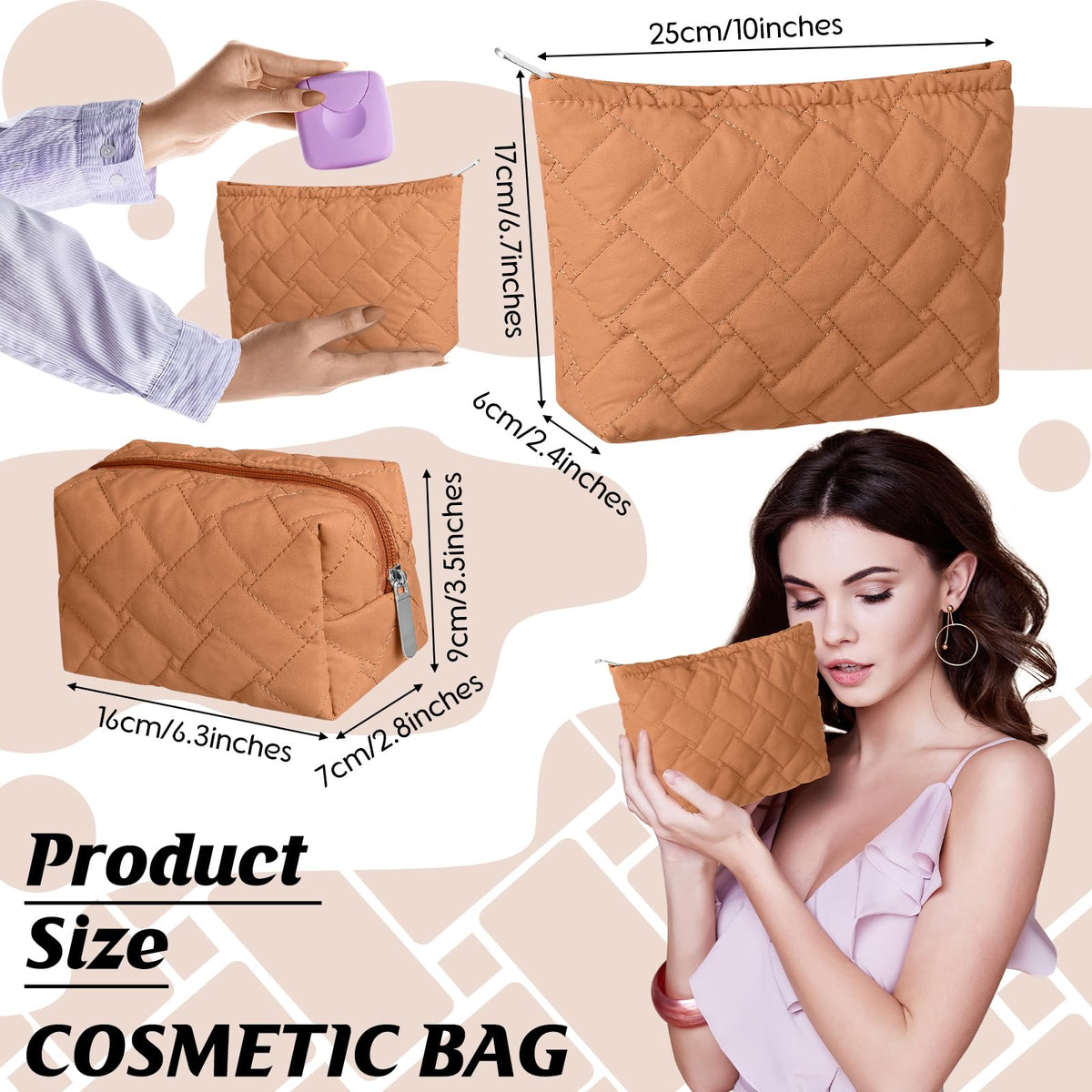 Huhumy Makeup Bag Set brown cosmetic pouch with zipper