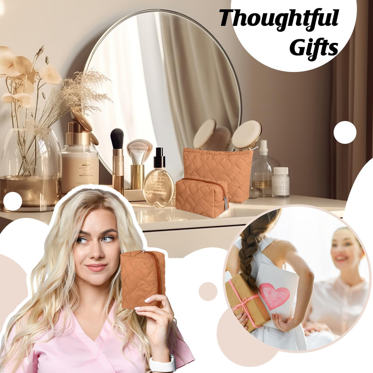 Huhumy Makeup Bag Set dimensions comparison