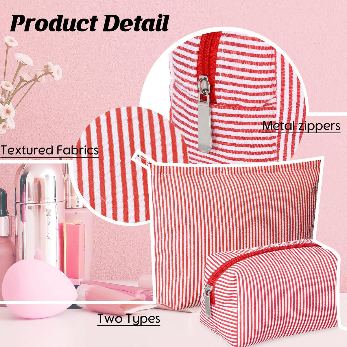 Huhumy makeup bags in use on a travel vanity
