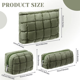 Huhumy medium green quilted cosmetic bag, top view