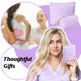 Huhumy purple makeup bags stacked together