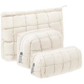 Huhumy Quilted Cosmetic Bag Set in checkered design, front view