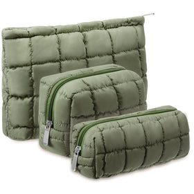 Huhumy quilted cosmetic bag set in green, front view